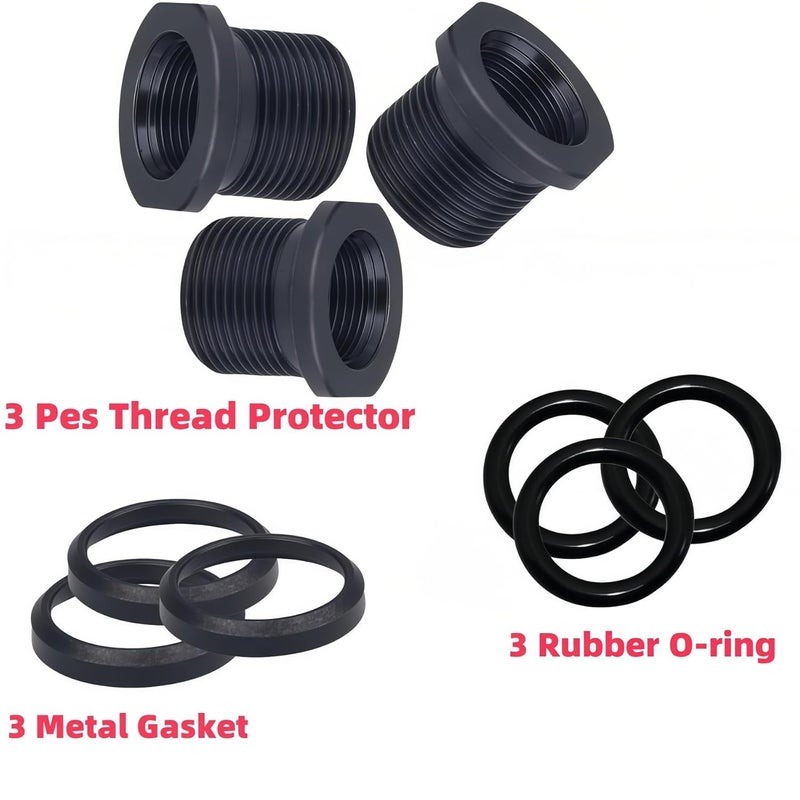 Axyuada 3 Pcs Thread Adapters and Rubber&Metal Washers, Replacement Kit, 1/2 * 28, 5/8 * 24, Black - Image 3